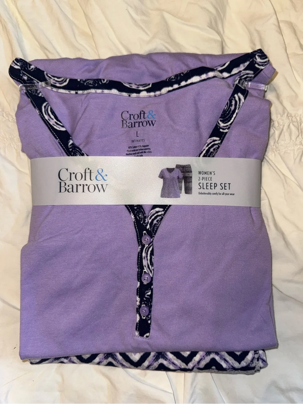 Croft & Barrow Lavender Two-Piece Women's Sleep Set with Navy Pattern